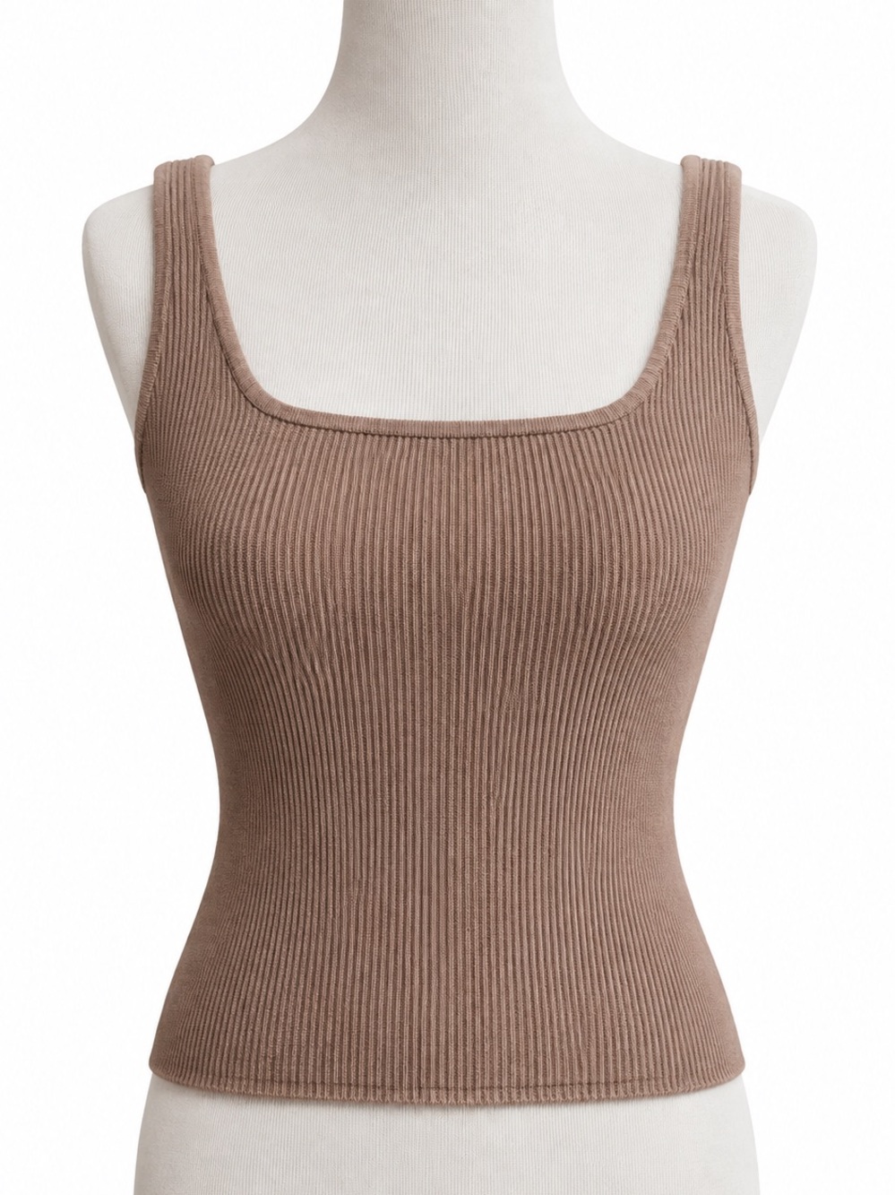 Babaton Ribbed Square-Neck Tank Top - Brown Large